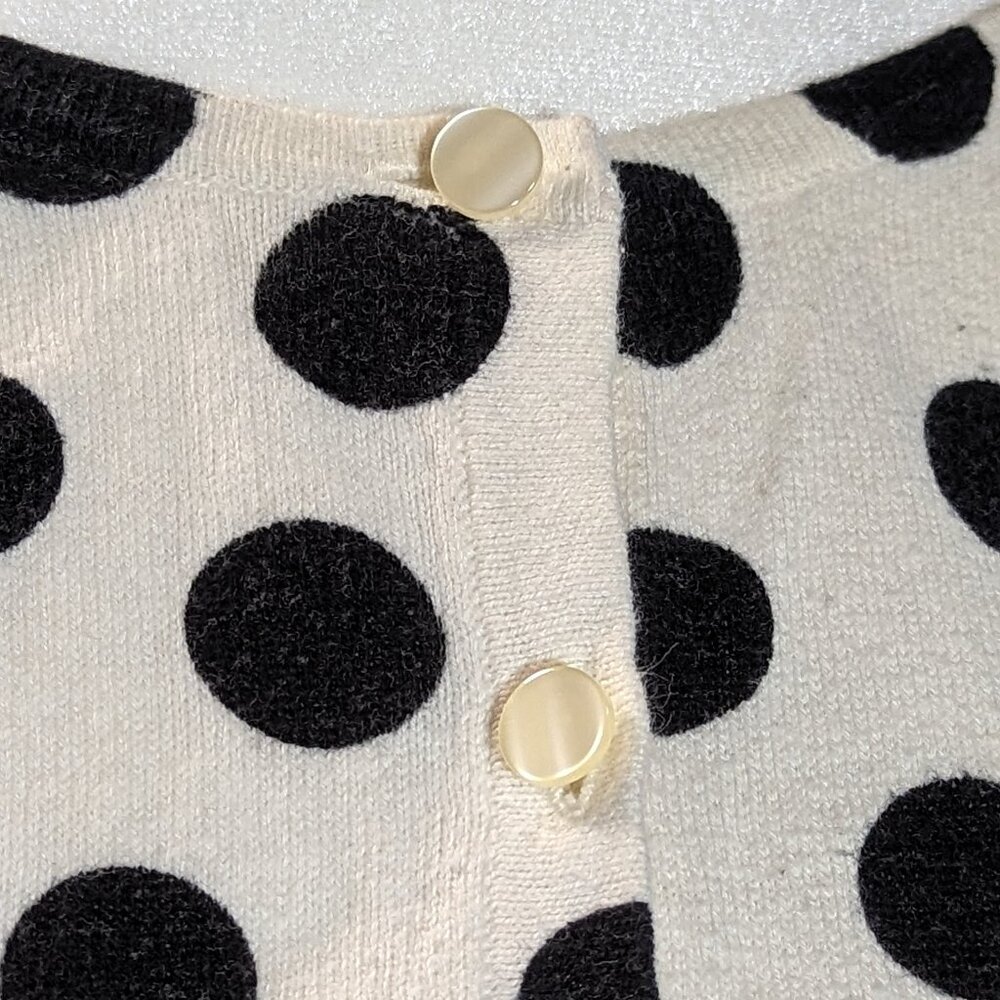 Ann Taylor Classic Cardigan, Winter White with Black Polka-dots, 3/4 sleeve, Siz - Picture 3 of 7